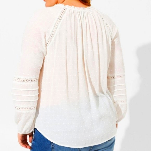 ❤️NWT VINTAGE TORRID TOP WASHABLE GAUZE LACE INSET BUTTON DOWN BLOUSON SLEEVE - Picture 2 of 14